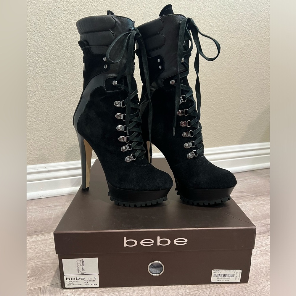Bebe Yvette ll Lace Up Stiletto Booties
